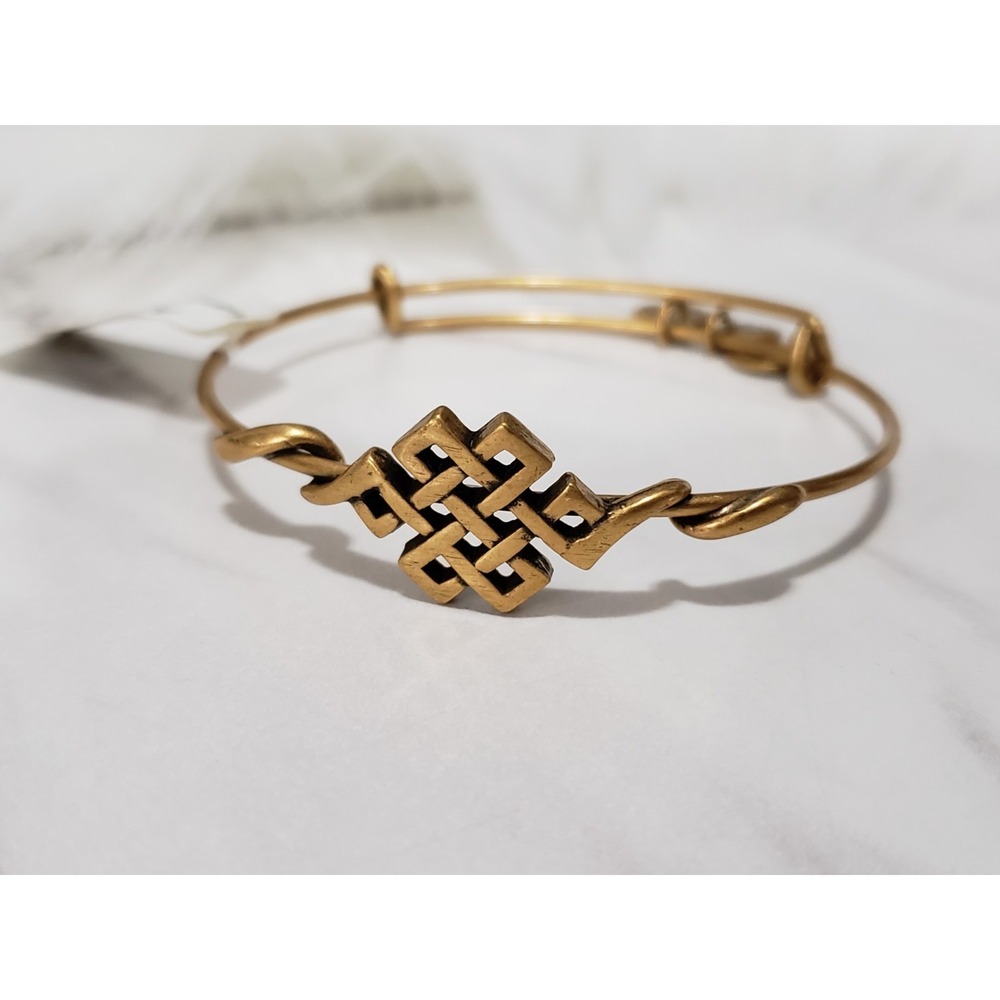 Vintage Alex and Ani Endless Knot Charm Bangle Rafaelian Gold Adjustable Bangle